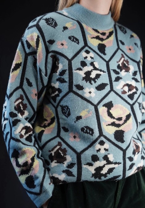 Geometric Hexagon Jacquard Wool Knit Sweater