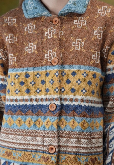Vintage Fair Isle Jacquard Wool Cardigan Coat