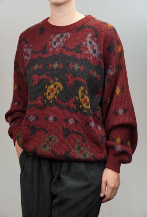 Vintage Motif Jacquard Wool Knit Sweater