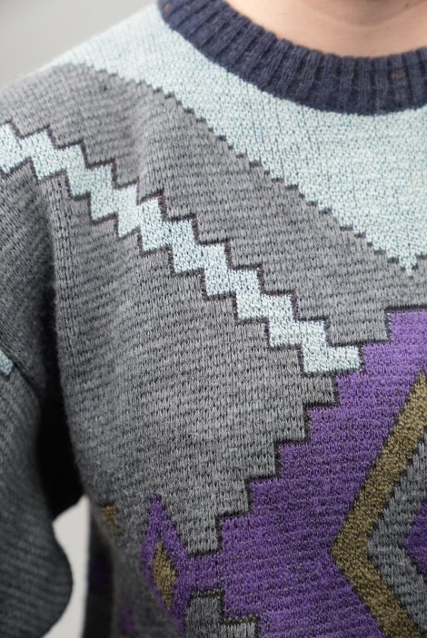 Geometric Diamond Jacquard Wool Knit Sweater