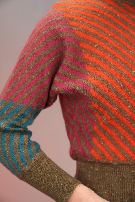 Color-Block Diagonal Stripe Wool Knit Sweater