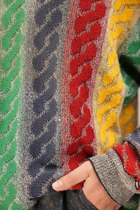 Rainbow Cable Stripe Wool Knit Sweater
