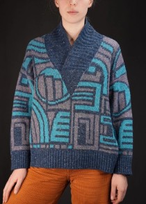 Geometric Shawl-Collar Wool...